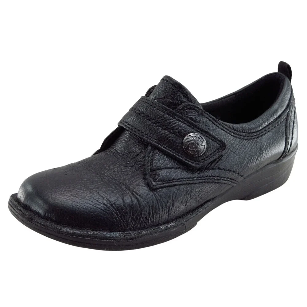 Clarks Women Sz 7.5 M Black Slip-On Leather Shoes